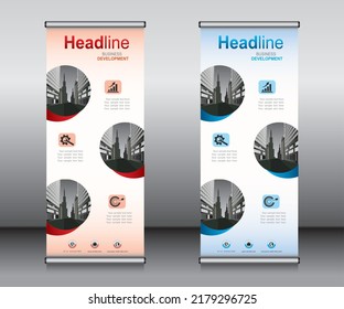 Roll up banner template design,banner layout, advertisement, pull up, polygon background.