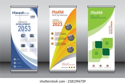 Roll up banner template design,banner layout, advertisement, pull up, polygon background.