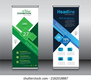 Roll up banner template design,banner layout, advertisement, pull up, polygon background.