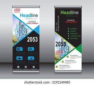Roll up banner template design,banner layout, advertisement, pull up, polygon background.