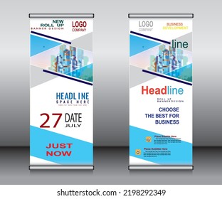 Roll Up Banner Template Design,banner Layout, Advertisement, Pull Up, Polygon Background.