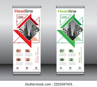 Roll up banner template design,banner layout, advertisement, pull up, polygon background.