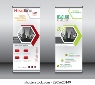 Roll up banner template design,banner layout, advertisement, pull up, polygon background.