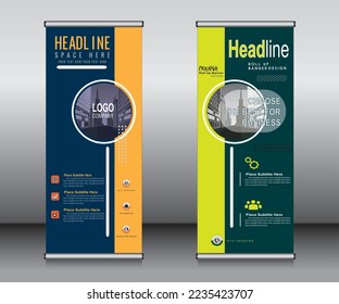 Roll up banner template design,banner layout, advertisement, pull up, polygon background.