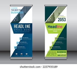 Roll up banner template design,banner layout, advertisement, pull up, polygon background.