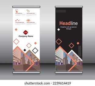 Aufrollen von Bannervorlagendesign, Bannerlayout, Werbung, Aufziehen, mehrsprachiger Hintergrund.