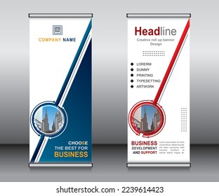 Roll up banner template design,banner layout, advertisement, pull up, polygon background.