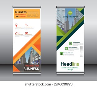 Roll up banner template design,banner layout, advertisement, pull up, polygon background.