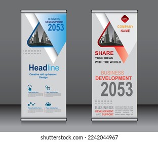 Roll up banner template design,banner layout, advertisement, pull up, polygon background.