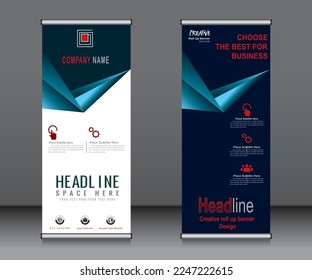 Roll up banner template design,banner layout, advertisement, pull up, polygon background.