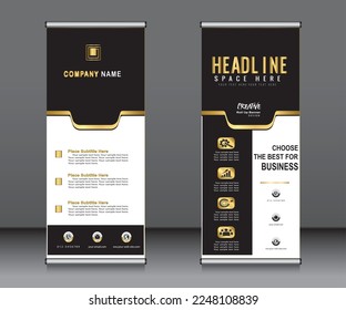 Aufrollen von Bannervorlagendesign, Bannerlayout, Werbung, Aufziehen, mehrsprachiger Hintergrund.