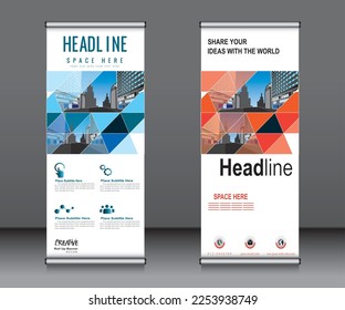 Roll up banner template design,banner layout, advertisement, pull up, polygon background.