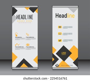 Aufrollen von Bannervorlagendesign, Bannerlayout, Werbung, Aufziehen, mehrsprachiger Hintergrund.