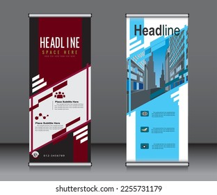 Roll up banner template design,banner layout, advertisement, pull up, polygon background.
