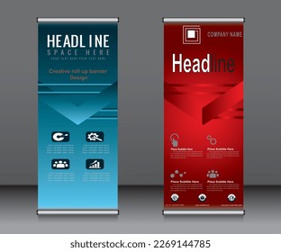 Roll up banner template design,banner layout, advertisement, pull up, polygon background.