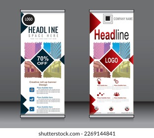 Roll up banner template design,banner layout, advertisement, pull up, polygon background.