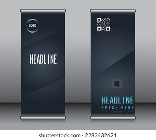 Roll up banner template design,banner layout, advertisement, pull up, polygon background.