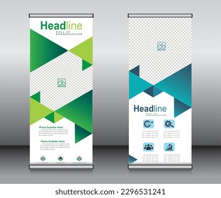 Roll up banner template design,banner layout, advertisement, pull up, polygon background.