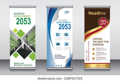 Roll-up Banner Template Design, Banner-Layout, Werbung, ziehen, ziehen, Polygon Hintergrund, Vektorgrafik, Business-Flyer, Display, x-Banner, Flaggen-Banner, Infografiken, Präsentation.