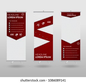 Roll Up Banner template and info graphics stand design, advertisement, display, business flyer, polygon background. vector illustration. 