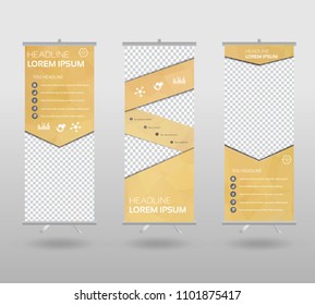 Roll Up Banner template and info graphics stand design, advertisement, display, business flyer, polygon background. vector illustration. 