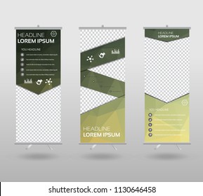 Roll Up Banner template and info graphics stand design, advertisement, display, business flyer, polygon background. vector illustration. 
