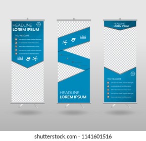 Roll Up Banner template and info graphics stand design, advertisement, display, business flyer, polygon background. vector illustration. 