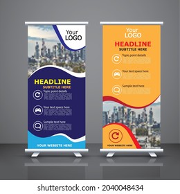 Roll Up Banner template and info graphics,  layout, advertisement, pull up, polygon background, vector illustration, business flyer, display, x-banner, flag-banner, infographics, presentation