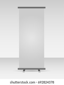 Roll up banner template isolated on grey background.  Vector illustration.