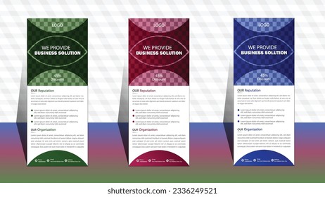 Bannervorlage hochfahren. Layout Corporate Roll-up Banner Signage Standard Vorlage. professionelles Corporate Roll Up Banner Design.