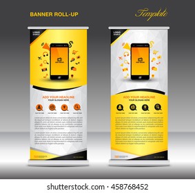 Roll up banner  template and Mobile infographics, stand display advertisement flyer vector