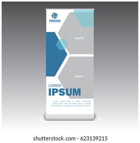 Roll Up Banner template with polygonal blue element