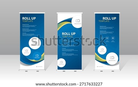 Roll up banner template set with abstract wave design, modern corporate stand display for business presentation, exhibition booth, marketing promotion, advertising background. ensuring a strong visual presence in any setting or event. vector illustration