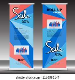 Roll up banner template, stand design, Pull up, display, advertisement, business flyer, poster, presentation, corporate, web banner layout, blue modern creative concept, city vector illustration