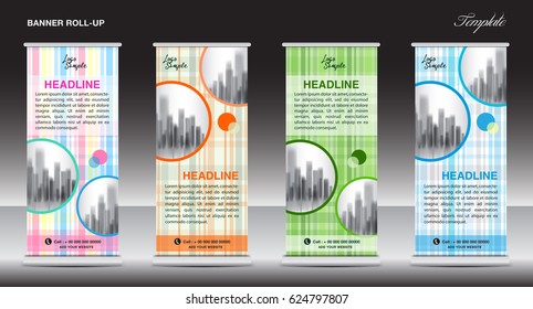 Roll Up Banner template, stand design, advertisement, display, business flyer, vector illustration