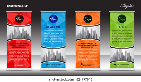 Roll Up Banner template, stand design, advertisement, display, business flyer, vector illustration