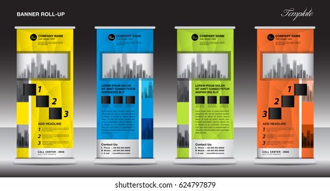 Roll Up Banner template, stand design, advertisement, display, business flyer, vector illustration