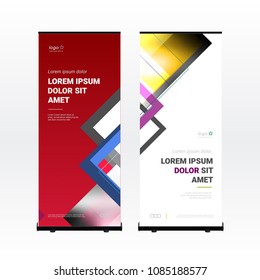 Roll up banner template with triangular colorful shapes