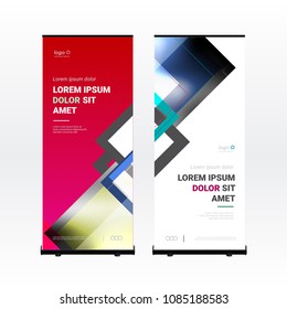 Roll up banner template with triangular colorful shapes