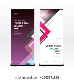 Roll up banner template with triangular colorful shapes