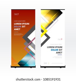 Roll up banner template with triangular colorful shapes