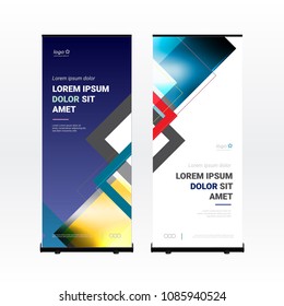 Roll up banner template with triangular colorful shapes
