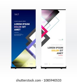 Roll up banner template with triangular colorful shapes
