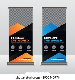 Roll Up Banner Template. Universal Roll-up Banner For Travel Agencies Or Airlines. Advertisement, Display, Pull Up, X-stand, Flag-banner

