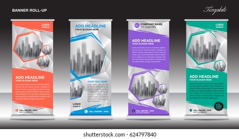 Roll Up Banner template vector illustration, polygon background ,standy design, display, advertisement