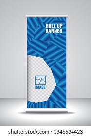 Roll up banner template vector, banner, stand, exhibition design, advertisement, pull up, x-banner and flag-banner layout, polygon background