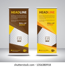 Roll up banner template vector, banner, stand, exhibition design, advertisement, pull up, x-banner and flag-banner layout, poster, presentation, ad, print