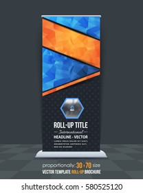 Roll Up Banner Vector Background. Business Cover Design with Image Add Feature, Print Ready Flat Style Rollup Ad or Website Vertical Template