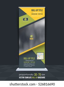 Roll Up Banner Vector Background. Corporate Roll-up Cover Design with Image Add Feature, Business Elements and Print Ready Flat Style Rollup Ad or Website Vertical Banners Template
