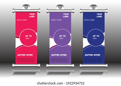 afiche publicitario de diseño de vectores de pancartas de enrollar 